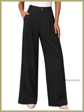 High Waisted Wide Leg Tailored Trousers Pleated Dress Pants